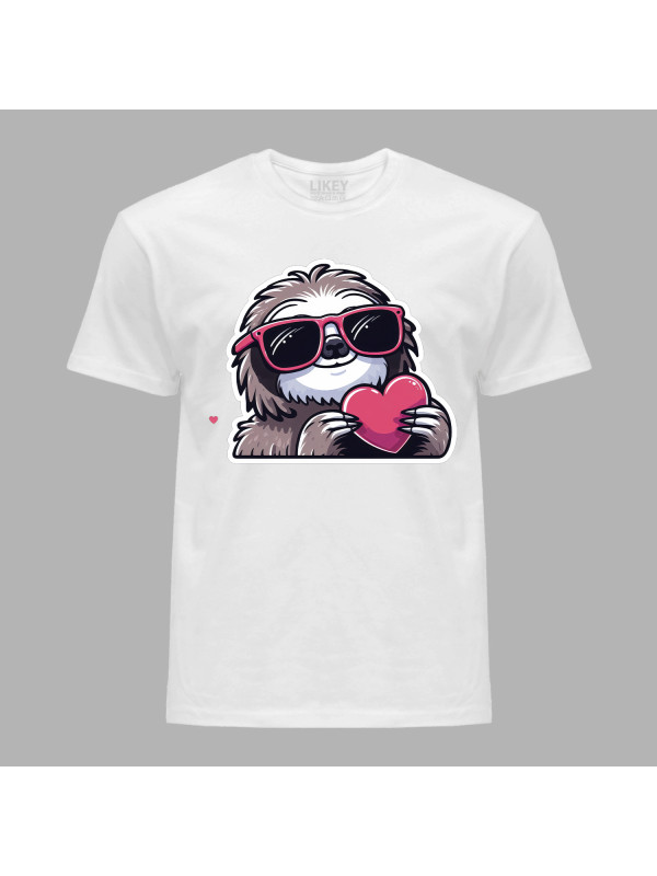 Футболка на день закоханих з романтичним принтом "Лінивець із серцем" (1265)