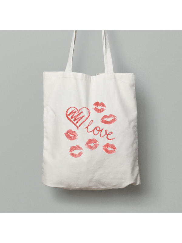 Екосумка шопер з бавовни 38х40см з романтичним принтом "Губи, поцілунки, кохання" (1266)