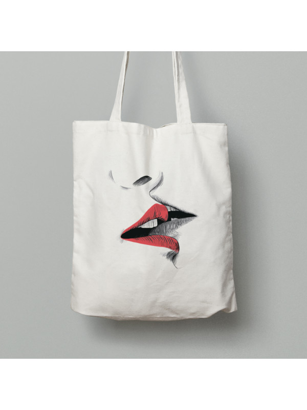 Екосумка шопер з бавовни 38х40см з романтичним принтом "Губи в губи" (1267)