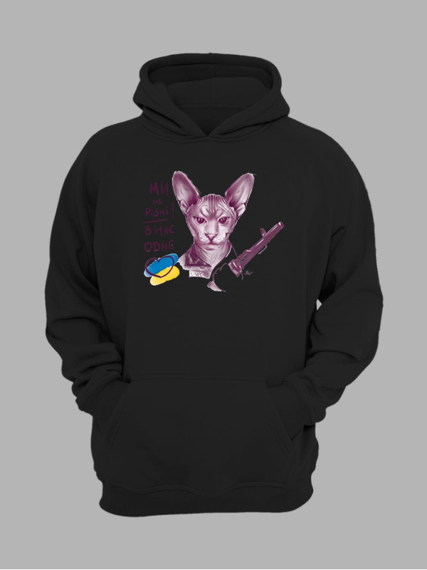 Худі з патріотичним принтом Українські киці "Ми не різні, в нас одне" від художниці Julia Pod (220334)