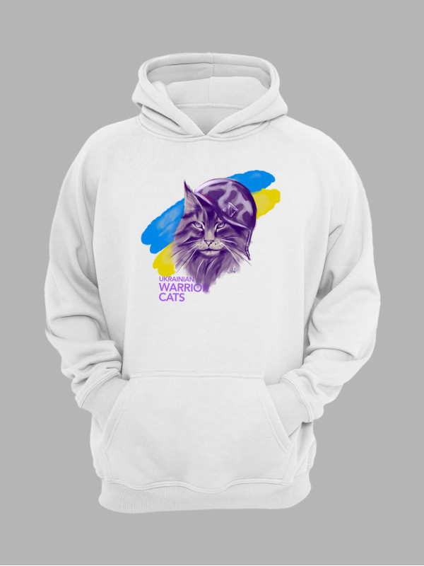 Худі з патріотичним принтом Українські киці "Кіт воїн" від художниці Julia Pod (220338)