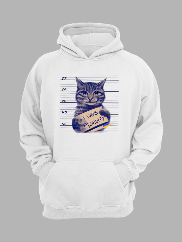 Худі з патріотичним принтом Українські киці "Сховав Бандеру" Від художниці Julia Pod (220340)