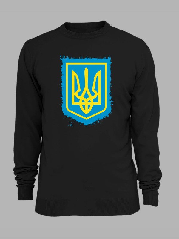 Світшот з патріотичним принтом "Жовтий Герб на блакитній фарбі" (220702)