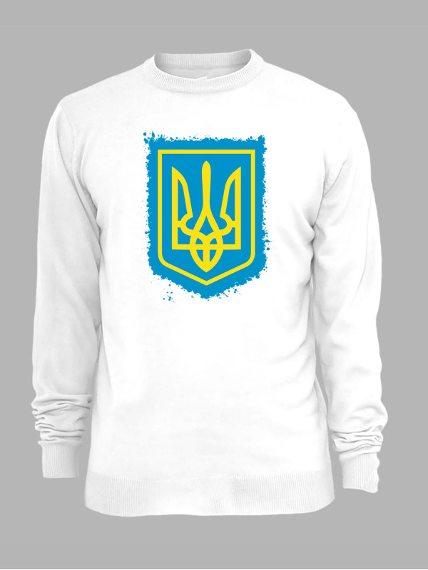 Світшот з патріотичним принтом "Жовтий Герб на блакитній фарбі" (220702)