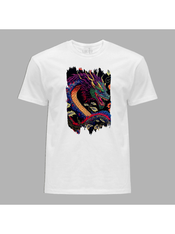 Футболка чоловіча з принтом "Яскравий вогняний дракон" (231001)