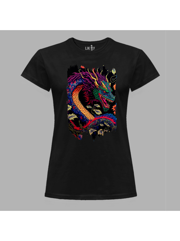 Футболка жіноча з принтом "Яскравий вогняний дракон" (231001)
