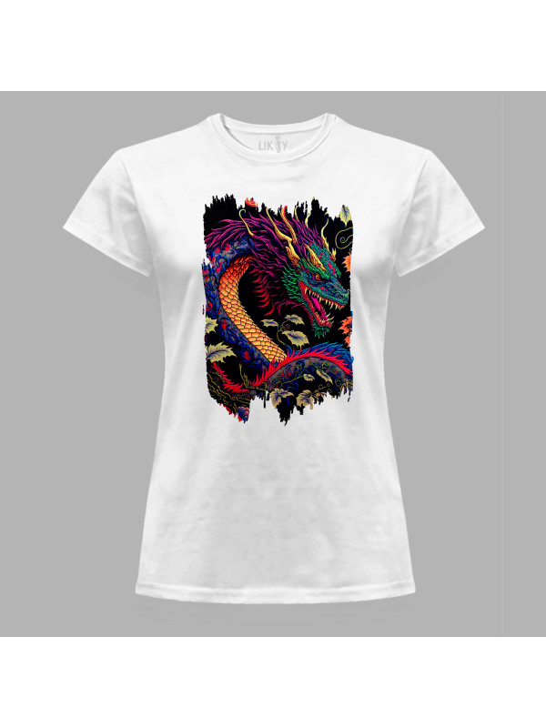 Футболка жіноча з принтом "Яскравий вогняний дракон" (231001)