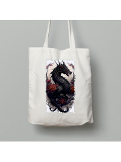 Екосумка шопер з бавовни 38х40см з принтом "Чорний дракон з трояндами" (231002)