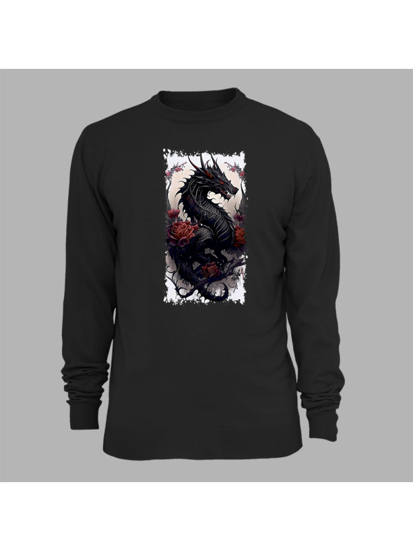Світшот з принтом "Чорний дракон з трояндами" (231002)