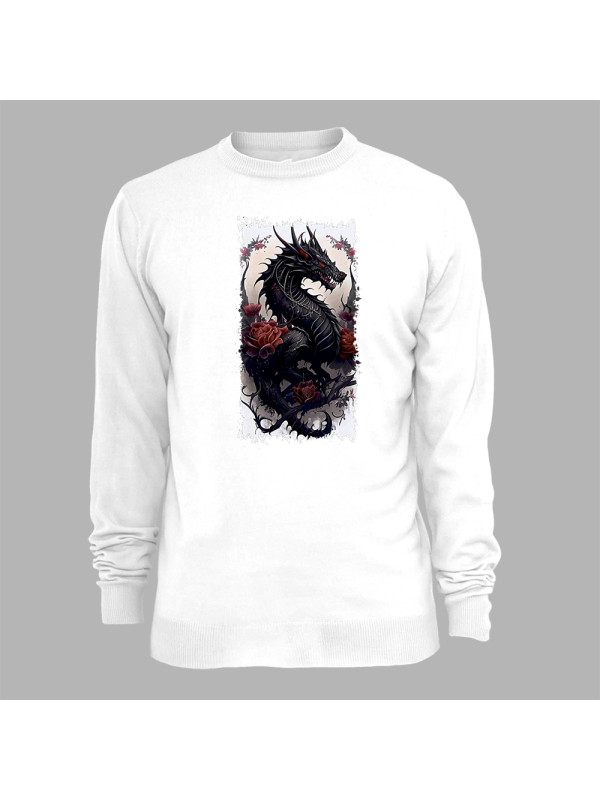 Світшот з принтом "Чорний дракон з трояндами" (231002)