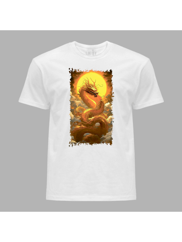 Футболка чоловіча з принтом "Сонячний дракон у хмарах" (231004)
