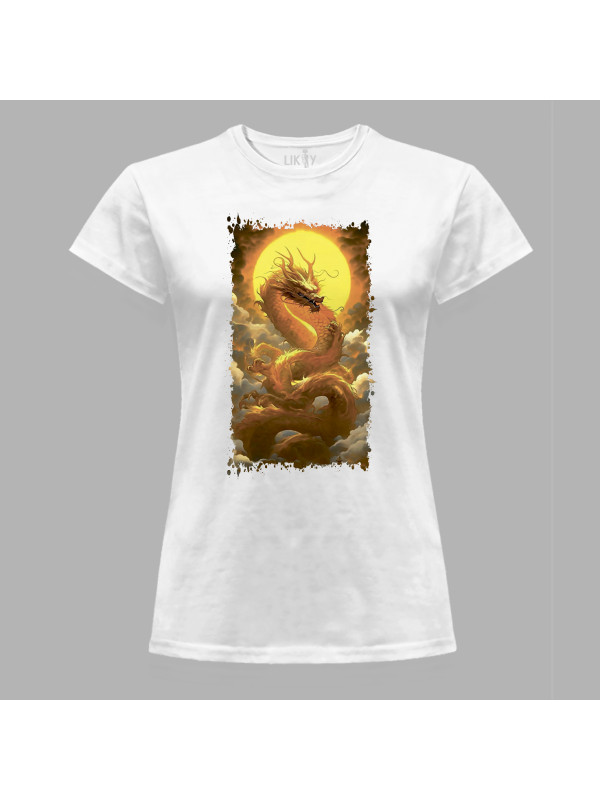 Футболка жіноча з принтом "Сонячний дракон у хмарах" (231004)