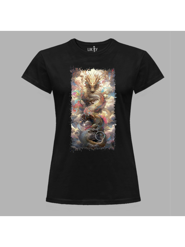 Футболка жіноча з принтом "Повітряний дракон у хмарах" (231005)