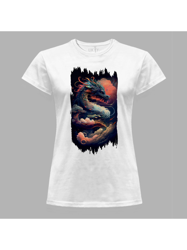 Футболка жіноча з принтом "Повітряно-вогняний дракон" (231006)