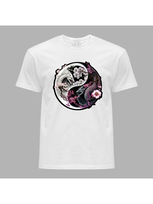 Футболка чоловіча з принтом "Чорний та білий дракони - інь та янь" (231007)