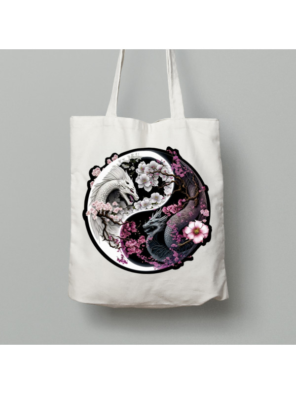 Екосумка шопер з бавовни 38х40см з принтом "Чорний та білий дракони - інь та янь" (231007)