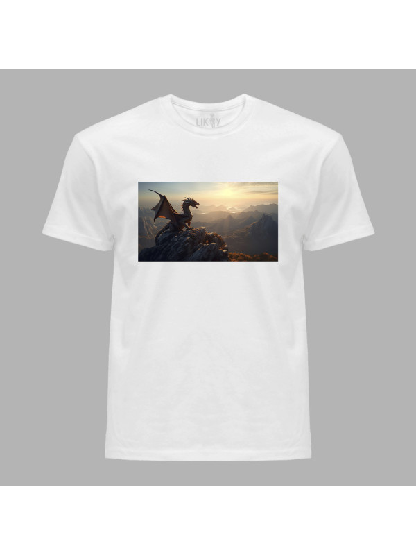 Футболка чоловіча з принтом "Дракон на горі на світанку" (231009)