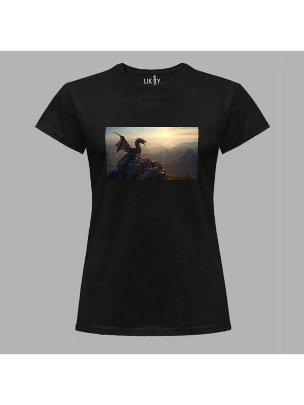 Футболка жіноча з принтом "Дракон на горі на світанку" (231009)
