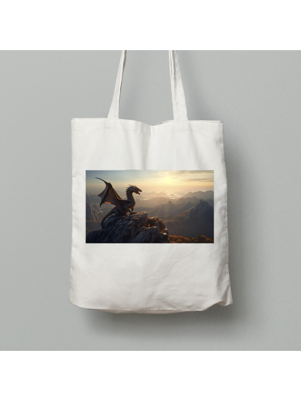 Екосумка шопер з бавовни 38х40см з принтом "Дракон на горі на світанку" (231009)