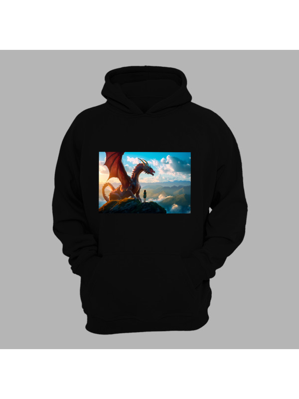 Худі з принтом "Дівчина з драконом на вершині в піднебессі" (231010)
