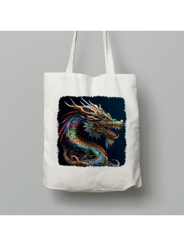 Екосумка шопер з бавовни 38х40см з принтом "Кольоровий дракон" (231014)