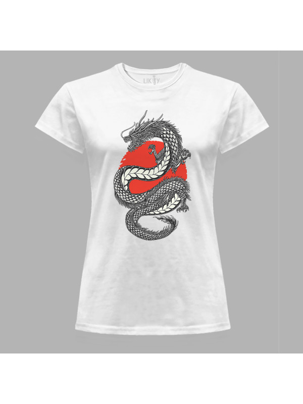 Футболка жіноча з принтом "Дракон і червоне сонце" (231016)