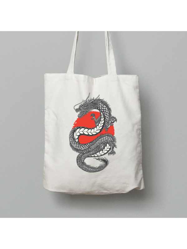 Екосумка шопер з бавовни 38х40см з принтом "Дракон і червоне сонце" (231016)