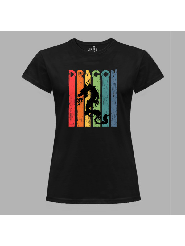 Футболка жіноча з принтом "Силует дракона в кольорах" (231020)