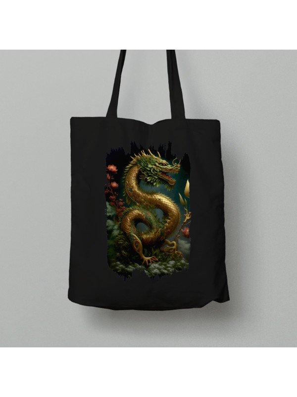Екосумка шопер з бавовни 38х40см з принтом "Золотий дракон" (231021)