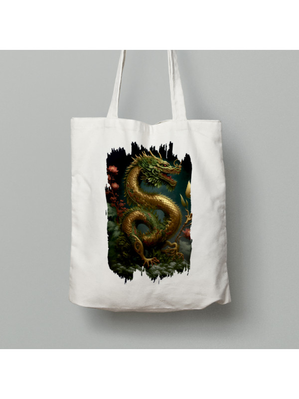 Екосумка шопер з бавовни 38х40см з принтом "Золотий дракон" (231021)
