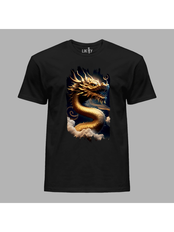 Футболка чоловіча з принтом "Золотий дракон у хмарах" (231022)