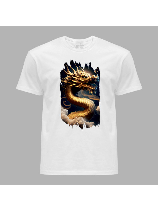Футболка чоловіча з принтом "Золотий дракон у хмарах" (231022)