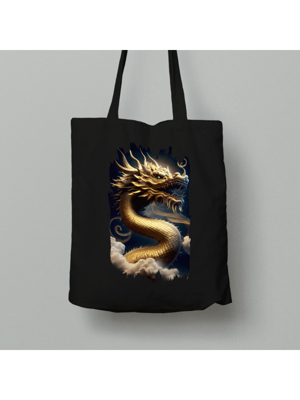Екосумка шопер з бавовни 38х40см з принтом "Золотий дракон у хмарах" (231022)