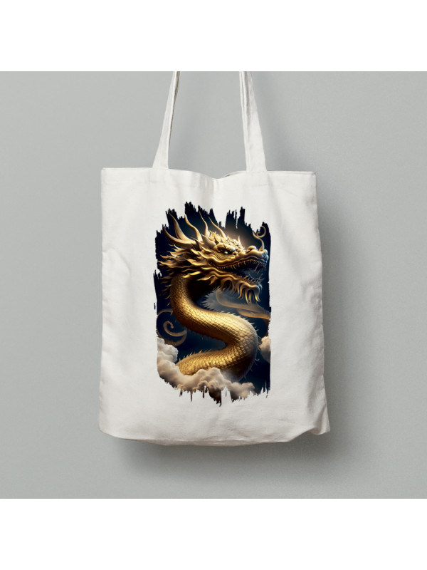 Екосумка шопер з бавовни 38х40см з принтом "Золотий дракон у хмарах" (231022)