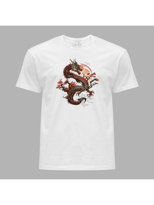 Футболка чоловіча з принтом "Японський дракон та сакура" (231024)