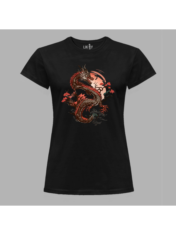 Футболка жіноча з принтом "Японський дракон та сакура" (231024)