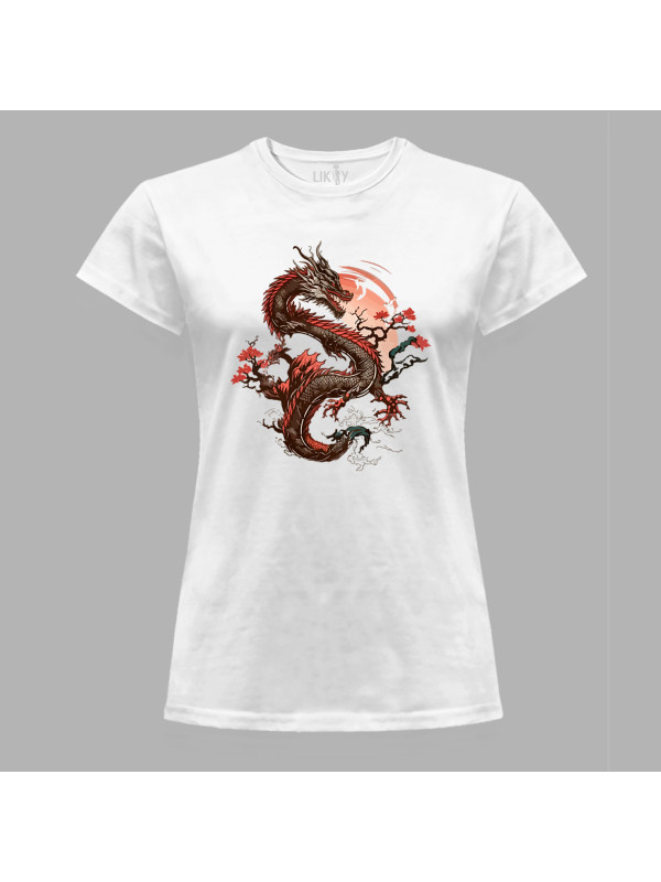 Футболка жіноча з принтом "Японський дракон та сакура" (231024)