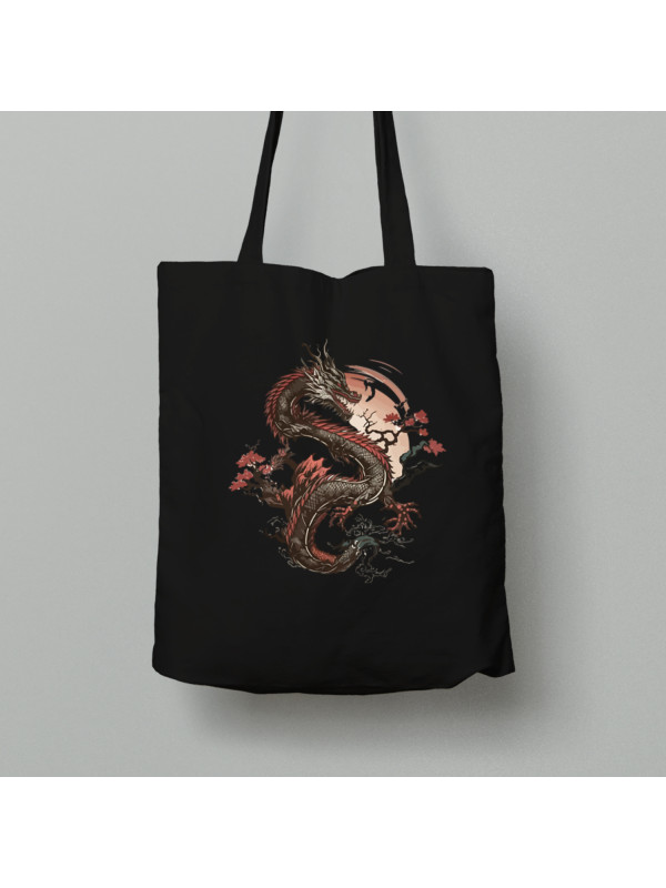 Екосумка шопер з бавовни 38х40см з принтом "Японський дракон та сакура" (231024)