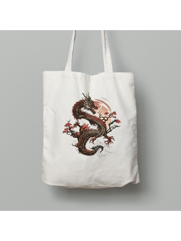 Екосумка шопер з бавовни 38х40см з принтом "Японський дракон та сакура" (231024)