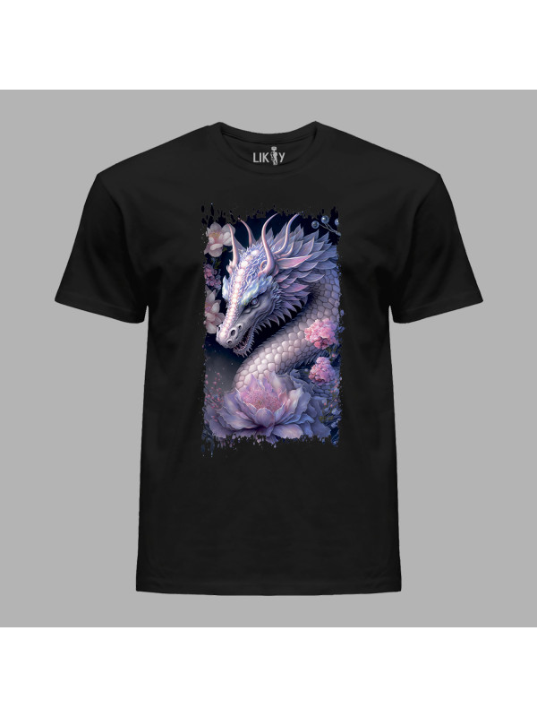 Футболка чоловіча з принтом "Дракон та ніжний лотос" (231026)