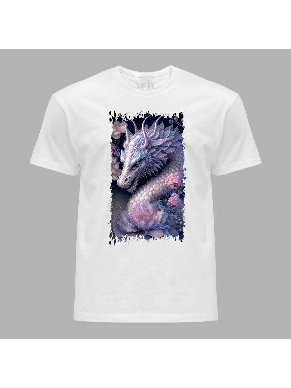 Футболка чоловіча з принтом "Дракон та ніжний лотос" (231026)