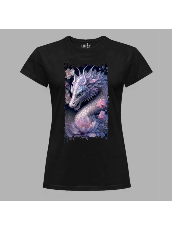 Футболка жіноча з принтом "Дракон та ніжний лотос" (231026)