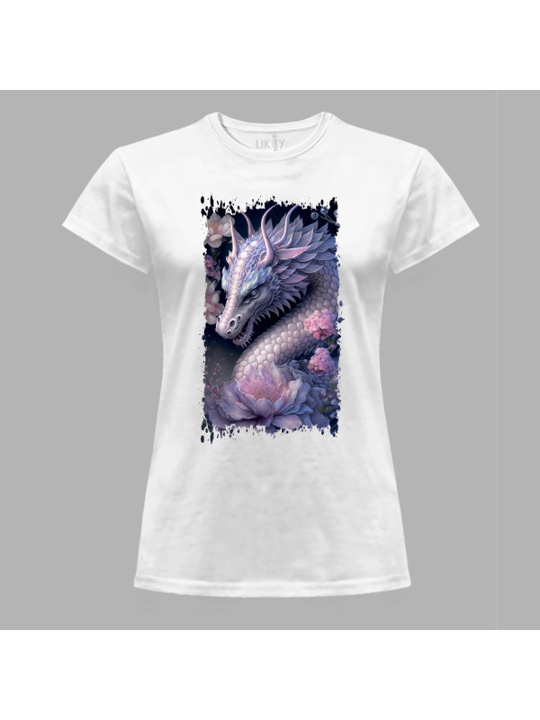 Футболка жіноча з принтом "Дракон та ніжний лотос" (231026)
