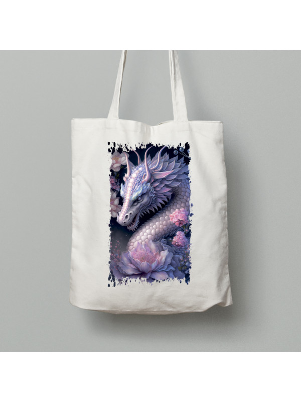 Екосумка шопер з бавовни 38х40см з принтом "Дракон та ніжний лотос" (231026)