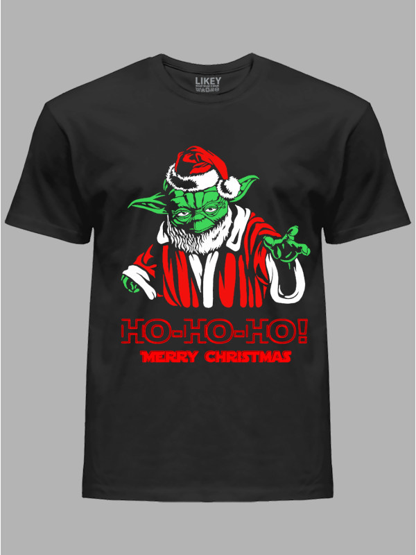 Новорічна футболка чоловіча з принтом "Санта Йода Щасливого Різдва Хо Хо Хо/Santa Yoda Merry Christmas Ho Ho Ho" (24110042)