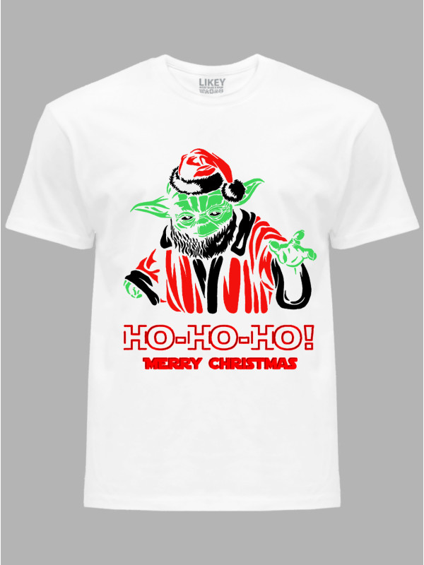 Новорічна футболка чоловіча з принтом "Санта Йода Щасливого Різдва Хо Хо Хо/Santa Yoda Merry Christmas Ho Ho Ho" (24110042)
