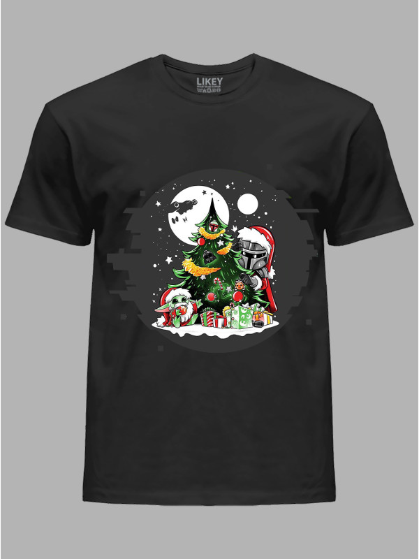 Новорічна футболка чоловіча з принтом "Дарт Вейдер і новорічна ялинка/Darth Vader and the Christmas tree" (24110046)