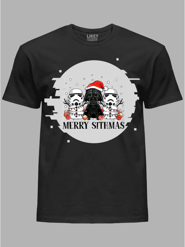 Новорічна футболка чоловіча з принтом "Санта Вейдер і снігові Штурмовики" (24110049)