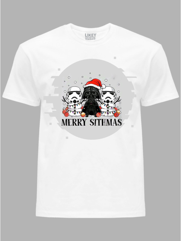 Новорічна футболка чоловіча з принтом "Санта Вейдер і снігові Штурмовики" (24110049)