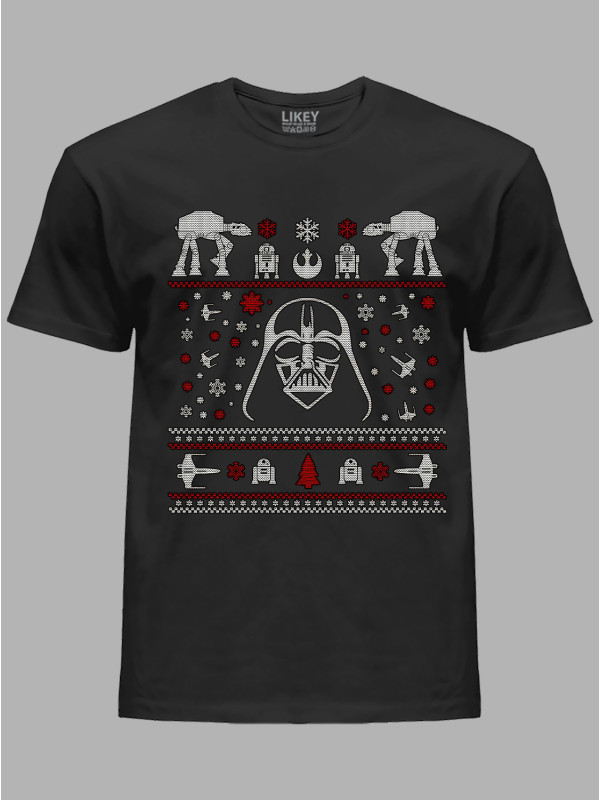 Новорічна футболка чоловіча з принтом "Дарт Вейдер та Зоряні олені" (24110052)